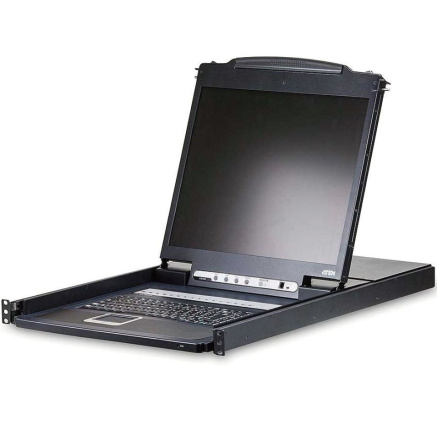 CL1316 ATEN 16-port KVM PS/2+USB, OSD, rack, 19" LCD, touchpad, klávesnice  KVM přepínač s integrovanou klávesnicí, touchpadem a LCD 19" ve skladném vysouvacím šuplíku. Vhodný do serverové místnosti, kde Vám ušetří místo. Ke KVM přepínači je možno připojit až 16 PC s rozhraním USB nebo PS/2, je montovatelný do racku. Možnost přepínač ovládat tlačítek, klávesovou zkratkou nebo přes vestavěné OSD menu.  - vestavěný 16 port KVM přepínač - vestavěný LCD 19" - kompletní klávesnice, touchpad - rozlišení LCD až 1280x1024@75 DDC2B - možnost připojit/odpojit PC bez restartu přepínače - není třeba software - přepínání pomocí hot key, tlačítka, OSD menu - auto scan mod pro zjištění připojených PC - kaskádovatelný - signalizace stavu pomocí několika LED diod - možnost připojit počítače po USB i PS/2 (řeší se kabely) - Broadcast mod - operace se realizuje na všech připojených PC najednou - včetně úchytů do racku 19" - dvou úrovňová ochrana heslem - podpora systémů Windows/Mac/Linux/Sun - černá barva  Specifikace: konektory pro vstup sdružený 15p Canon třířadý Female (je třeba použít sdružený kabel!)  Vhodné kabely: USB 2L-5202U 2L-5203U 2L-5206U  PS/2 2L-5202P 2L-5203P 2L-5206P  V balení: 1ks CL1316 KVM přepínač s držákem do racku 1ks  napájecí kabel 2ks sady kabelů KVM pro připojení počítače 1ks Firmware Upgrade kabel 1ks Rychlý návod