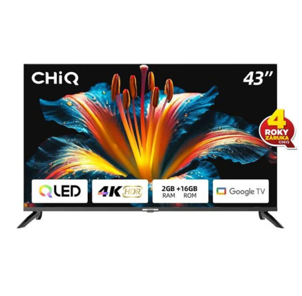 CHiQ U43QM8E TV 43", QLED, Google TV, Frameless, Dolby Audio, dbx-tv, nový design podstavce