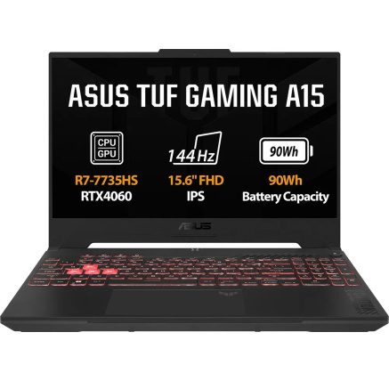 ASUS NTB TUF Gaming A15 (FA507NV-LP061W), R7-7735HS, 15.6" 1920 x 1080, 16GB, 1TB SSD, NVIDIA RTX 4060, W11 Home, Gray