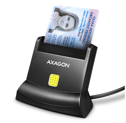 AXAGON CRE-SM4N, USB-A StandReader čtečka kontaktních karet Smart card (eObčanka), kabel 1.3m