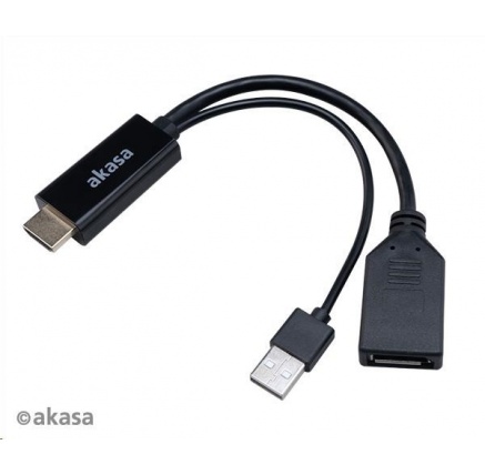 AKASA kabel  redukce HDMI na DisplayPort, with USB power cable 4K@60Hz, 25cm