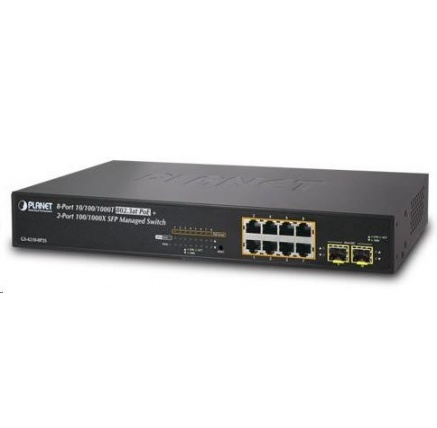 Planet GS-4210-8P2S PoE+ switch 8x 10/100/1000Base-T, 2x SFP, 802.3at do 120W, VLAN, SNMP/WEB