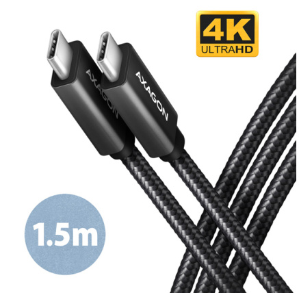 AXAGON BUCM32-CM15AB, SPEED+ kabel USB-C <-> USB-C, 1.5m, USB 20Gbps, PD 100W 5A, 4K HD, ALU, oplet, černý