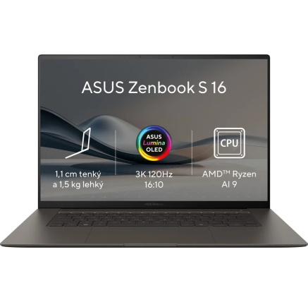 ASUS NTB Zenbook S (UM5606WA-OLED221X), AI9-HX370, 16" 2880 x 1800, 32GB, 1TB SSD, AMD Radeon, W11 Pro, Gray