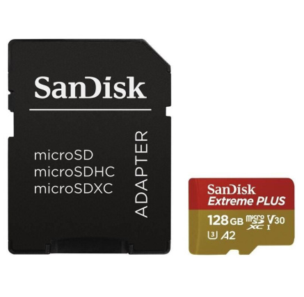 SanDisk micro SDXC karta 128GB Extreme PLUS (200 MB/s Class 10, UHS-I U3 V30) + adaptér