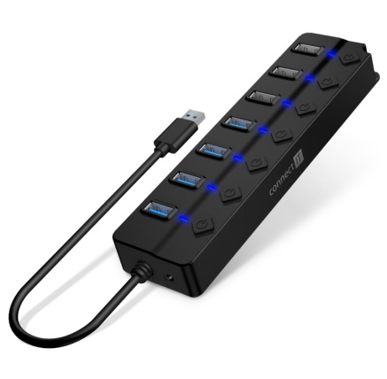 CONNECT IT USB Hub Mighty Switch 2, 4xUSB 3.0, 3xUSB 2.0, externí, černá