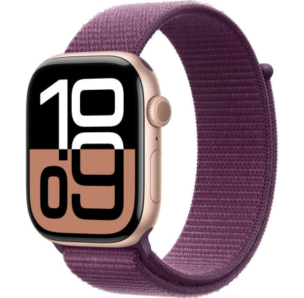 Apple Watch Series 10 GPS + Cellular 42mm Rose Gold Aluminium Case with Plum Sport Loop