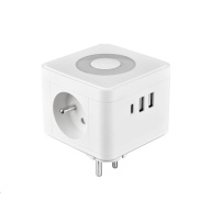 Viking síťový adaptér Y23L, 2x 230 V, 1x USB-A, 2x USB-C, dotykové světlo, bílá