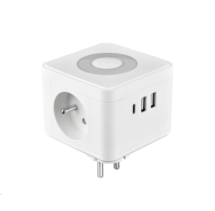 Viking síťový adaptér Y23L, 2x 230 V, 1x USB-A, 2x USB-C, dotykové světlo, bílá