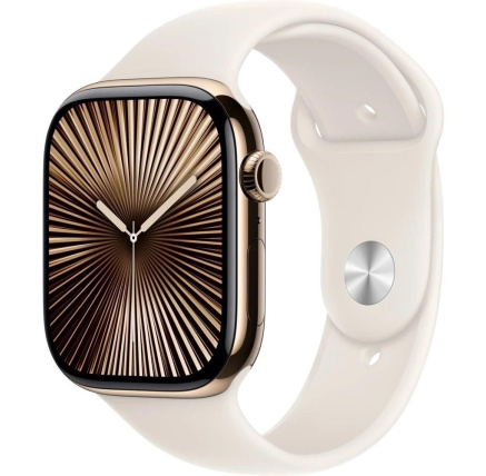 Apple Watch Series 10 GPS + Cellular 42mm Gold Titanium Case with Starlight Sport Band - M/L