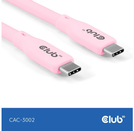 Club3D Kabel USB-C 4.0, 20Gbps, 4K60Hz, PD 240W, 2m, růžová