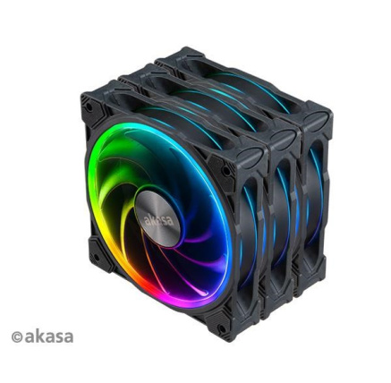 AKASA ventilátor SOHO AR, 12cm ARGB PWM fan 3pcs bundle + FLEXA FP5H AK-CBFA08-30BK + ARGB LED splitter AK-CBLD07-50BK