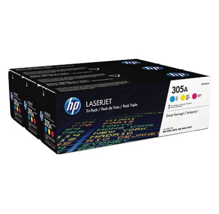 HP 305A CMY 3-pack LJ Toner Cart, CF370AM (2,600 / 2,600 / 2,600 pages)