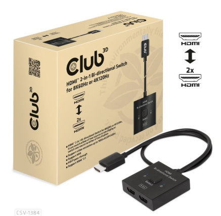 Club3D Switch, HDMI na 2xHDMI Oboustranný 2v1, 8K60Hz, 4K120Hz