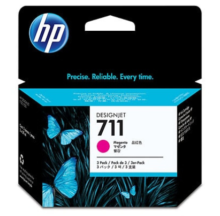 HP 711 Magenta DJ Ink Cart, 29 ml, 3-pack, CZ135A