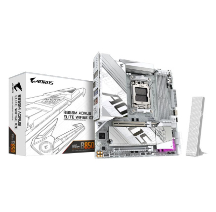 GIGABYTE MB Sc AM5 B850M A ELITE WF6E ICE, AMD B850, 4xDDR5, 1xDP, WiFi, mATX