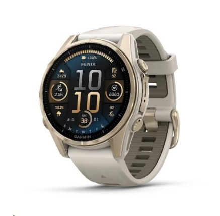 Garmin fenix® 8 – 43 mm, AMOLED, Sapphire, Soft Gold / Fog grey se silikonovým řemínkem, EU