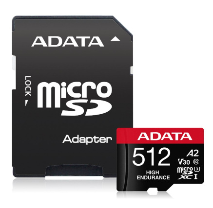 ADATA MicroSDXC karta 512GB High Endurance UHS-I C10 V30 A2 (R:100/W:85 MB/s) + SD adaptér