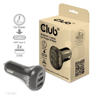 Club3D Auto nabíječka pro Notebooky 36W, 3 porty (2xUSB-A + USB-C)