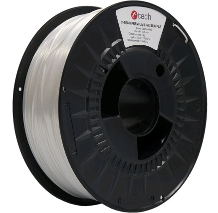 C-TECH Tisková struna (filament) PREMIUM LINE, Silk PLA, dopravní bílá, RAL9003, 1,75mm, 1kg