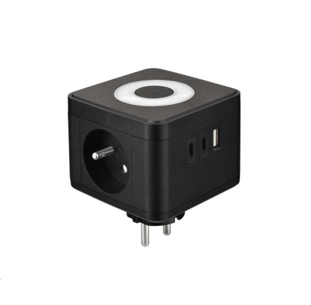 Viking síťový adaptér Y23L, 2x 230 V, 1x USB-A, 2x USB-C, dotykové světlo, černá