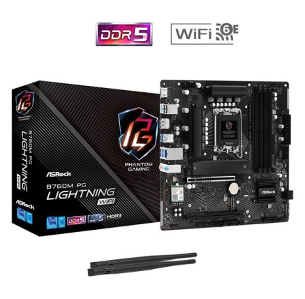 ASRock MB Sc LGA1700 B760M PG LIGHTNING WIFI, Intel B760, 4xDDR5, 1xDP, 1xHDMI, WiFi, mATX