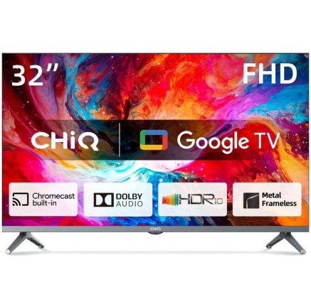 CHiQ L32M8TG TV 32", FHD, smart, Google TV, dbx-tv, Dolby Audio, Frameless, stříbrná