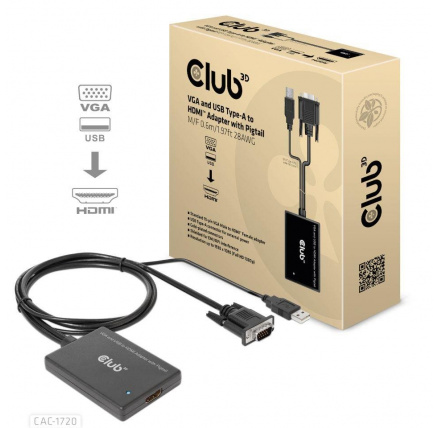 Club3D kabel VGA a USB-A na HDMI s ocáskem, M/F, 0.6m