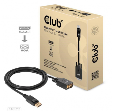 Club3D kabel DP na VGA, M/M, 2m, 28 AWG