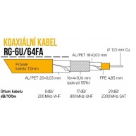 Koaxiální kabel RG-6U/64FA 7 mm, trojité stínění, impedance 75 Ohm, PVC, bílý, cívka 100m