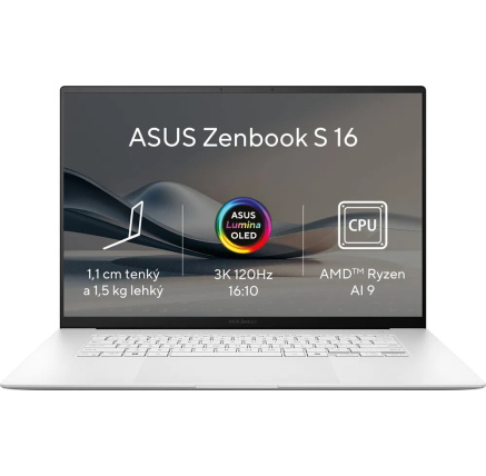 ASUS NTB Zenbook S (UM5606WA-OLED253X), AI9-HX370, 16" 2880 x 1800, 32GB, 1TB SSD, Radeon, W11 Pro, White