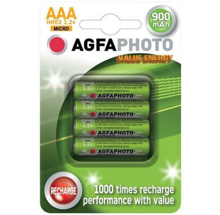 AgfaPhoto nabíjecí NiMH baterie AAA, 900mAh, blistr 4ks